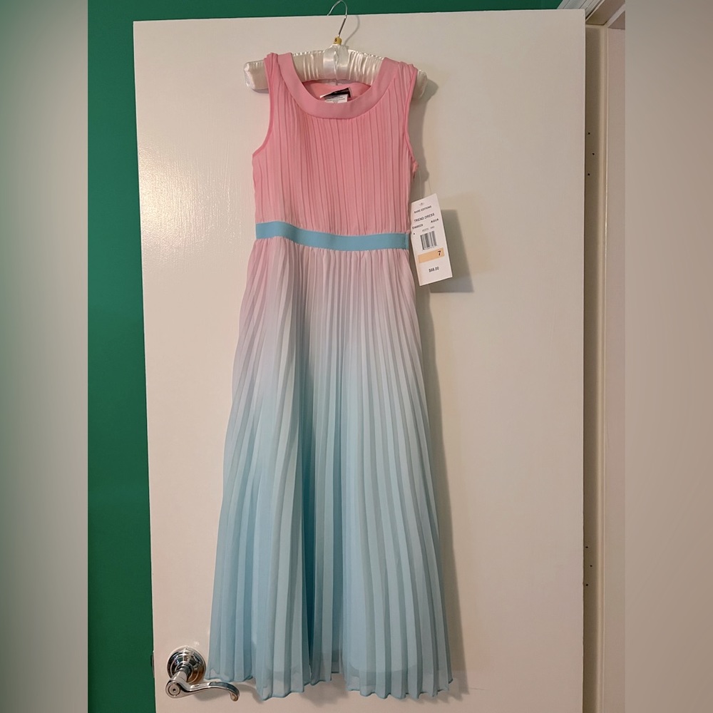 NWT rare editions trend dress girls size 7 aqua blue pink ombré wedding Easter